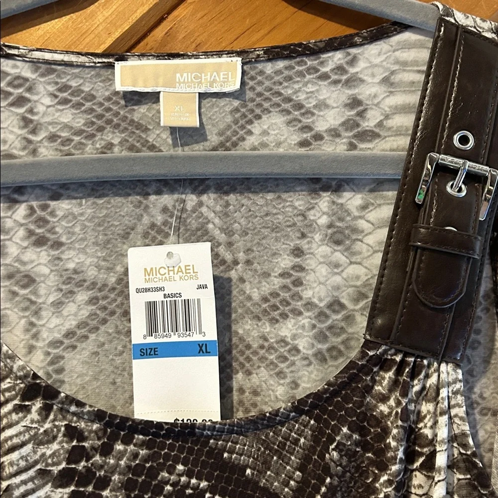 Michael Kors Y2K brown snakeskin leather buckle shoulder shift dress NWT